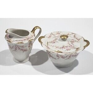Vtg Theodore Haviland New York Varenne Creamer Covered Sugar Bowl Gold Floral